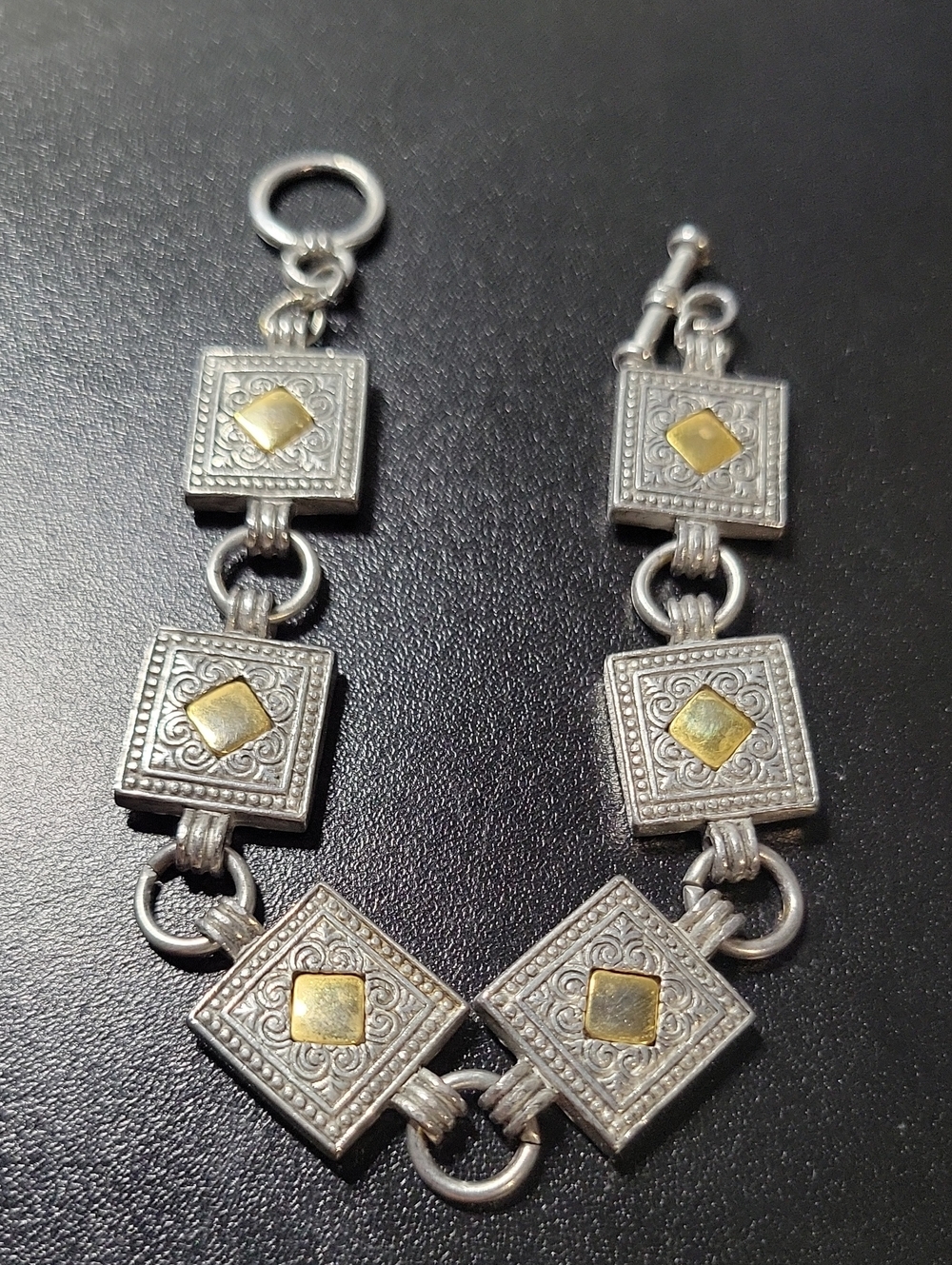 Two-Tone Silver and Gold Toned Square Link Bracelet